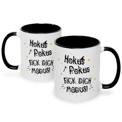 SEO. Bedruckte Tasse mit Spruch Hokus Pokus - Schwarz & Weiß Linkreich