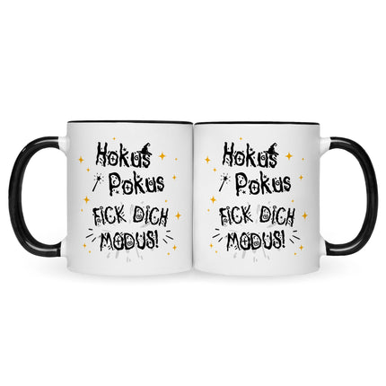 SEO. Bedruckte Tasse mit Spruch Hokus Pokus - Schwarz & Weiß Linkreich