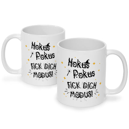 SEO. Bedruckte Tasse mit Spruch Hokus Pokus - Schwarz & Weiß Linkreich
