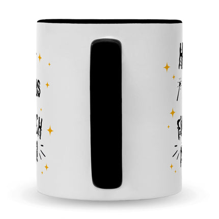 SEO. Bedruckte Tasse mit Spruch Hokus Pokus - Schwarz & Weiß Linkreich
