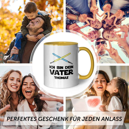 SEO. Bedruckte Tasse mit Spruch - Ich bin dein Vater - Gelb Linkreich