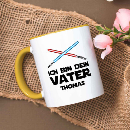 SEO. Bedruckte Tasse mit Spruch - Ich bin dein Vater - Gelb Linkreich