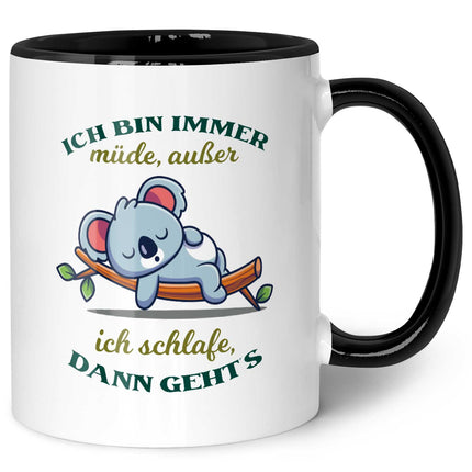 SEO. Bedruckte Tasse mit Spruch - Ich bin immer müde - Schwarz & Weiß Linkreich