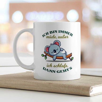 SEO. Bedruckte Tasse mit Spruch - Ich bin immer müde - Weiß Linkreich