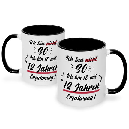 SEO. Bedruckte Tasse mit Spruch Ich bin nicht 30 - Schwarz & Weiß Linkreich