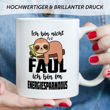 SEO. Bedruckte Tasse mit Spruch - Ich bin nicht Faul - Weiß Linkreich
