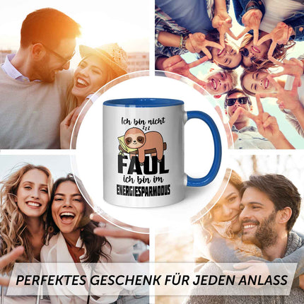 SEO. Bedruckte Tasse mit Spruch - Ich bin nicht Faul - Blau Linkreich
