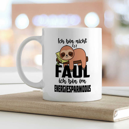 SEO. Bedruckte Tasse mit Spruch - Ich bin nicht Faul - Weiß Linkreich