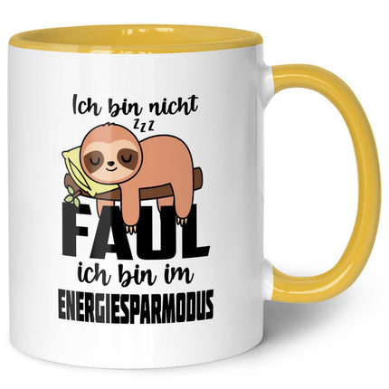 SEO. Bedruckte Tasse mit Spruch - Ich bin nicht Faul - Gelb Linkreich