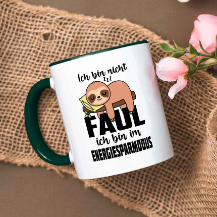 SEO. Bedruckte Tasse mit Spruch - Ich bin nicht Faul - Grün Linkreich