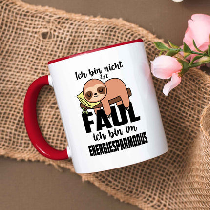 SEO. Bedruckte Tasse mit Spruch - Ich bin nicht Faul - Rot Linkreich