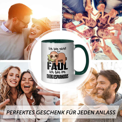 SEO. Bedruckte Tasse mit Spruch - Ich bin nicht Faul - Grün Linkreich