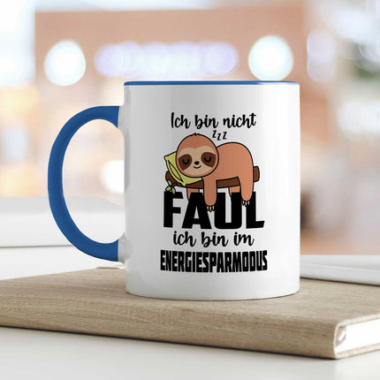 SEO. Bedruckte Tasse mit Spruch - Ich bin nicht Faul - Blau Linkreich