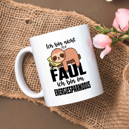 SEO. Bedruckte Tasse mit Spruch - Ich bin nicht Faul - Weiß Linkreich