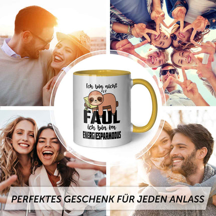 SEO. Bedruckte Tasse mit Spruch - Ich bin nicht Faul - Gelb Linkreich