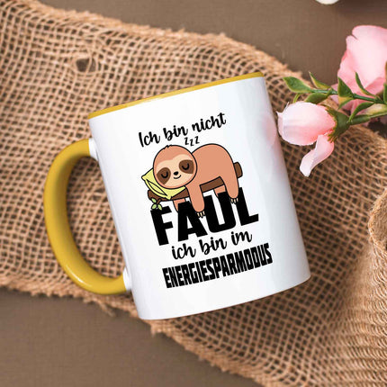 SEO. Bedruckte Tasse mit Spruch - Ich bin nicht Faul - Gelb Linkreich