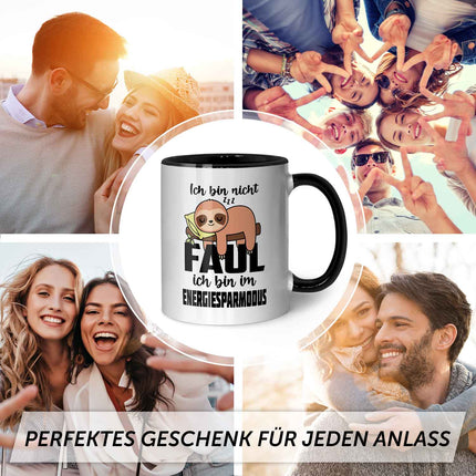 SEO. Bedruckte Tasse mit Spruch - Ich bin nicht Faul - Schwarz & Weiß Linkreich