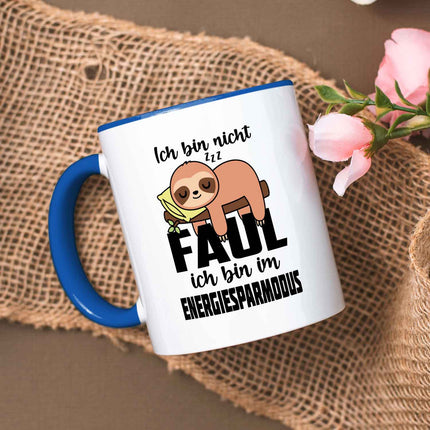 SEO. Bedruckte Tasse mit Spruch - Ich bin nicht Faul - Blau Linkreich