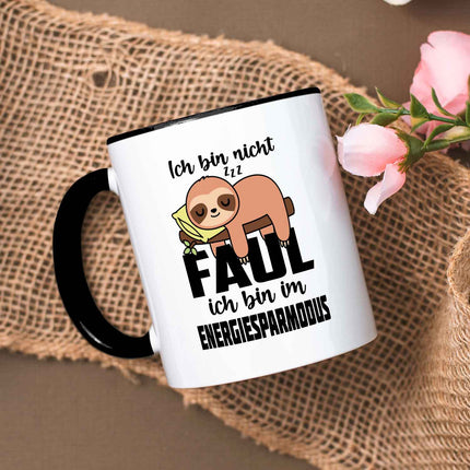 SEO. Bedruckte Tasse mit Spruch - Ich bin nicht Faul - Schwarz & Weiß Linkreich