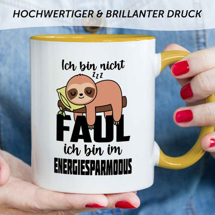 SEO. Bedruckte Tasse mit Spruch - Ich bin nicht Faul - Gelb Linkreich