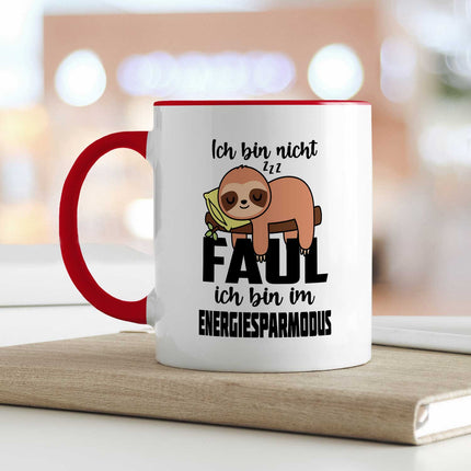 SEO. Bedruckte Tasse mit Spruch - Ich bin nicht Faul - Rot Linkreich