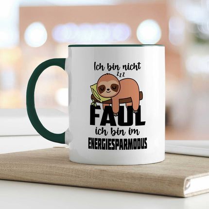 SEO. Bedruckte Tasse mit Spruch - Ich bin nicht Faul - Grün Linkreich