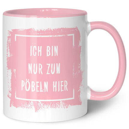 SEO. Bedruckte Tasse mit Spruch - "Ich bin nur zum Pöbeln hier" - Weiß Linkreich