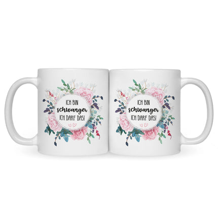 SEO. Bedruckte Tasse mit Spruch Ich bin Schwanger ich darf das - Schwarz & Weiß Linkreich