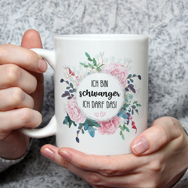 SEO. Bedruckte Tasse mit Spruch Ich bin Schwanger ich darf das - Weiß Linkreich