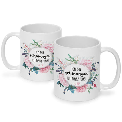 SEO. Bedruckte Tasse mit Spruch Ich bin Schwanger ich darf das - Schwarz & Weiß Linkreich