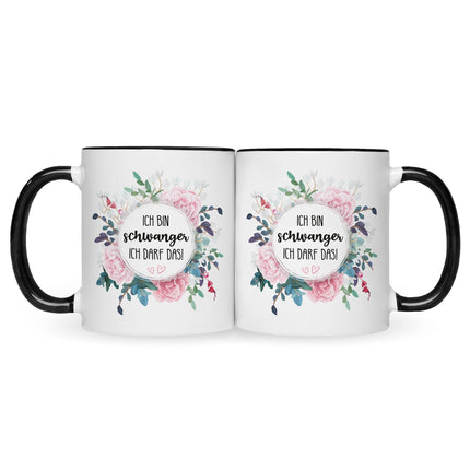 SEO. Bedruckte Tasse mit Spruch Ich bin Schwanger ich darf das - Schwarz & Weiß Linkreich