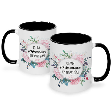 SEO. Bedruckte Tasse mit Spruch Ich bin Schwanger ich darf das - Schwarz & Weiß Linkreich