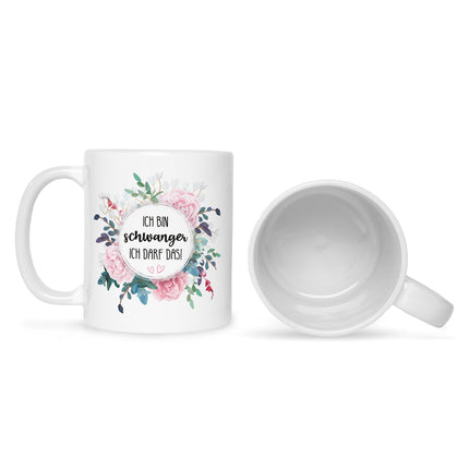 SEO. Bedruckte Tasse mit Spruch Ich bin Schwanger ich darf das - Schwarz & Weiß Linkreich