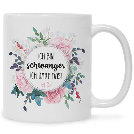 SEO. Bedruckte Tasse mit Spruch Ich bin Schwanger ich darf das - Schwarz & Weiß Linkreich