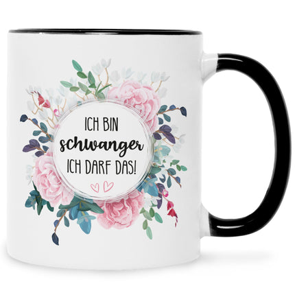 SEO. Bedruckte Tasse mit Spruch Ich bin Schwanger ich darf das - Schwarz & Weiß Linkreich