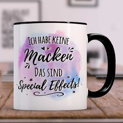 SEO. Bedruckte Tasse mit Spruch - Ich habe keine Macken - Schwarz Linkreich