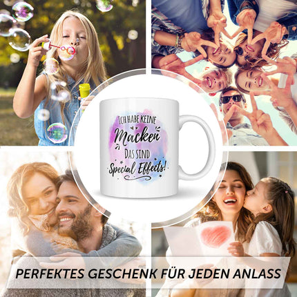SEO. Bedruckte Tasse mit Spruch - Ich habe keine Macken - Weiß Linkreich