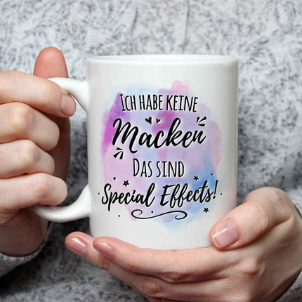 SEO. Bedruckte Tasse mit Spruch - Ich habe keine Macken - Schwarz Linkreich