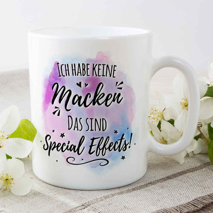 SEO. Bedruckte Tasse mit Spruch - Ich habe keine Macken - Weiß Linkreich