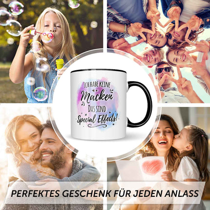 SEO. Bedruckte Tasse mit Spruch - Ich habe keine Macken - Schwarz Linkreich