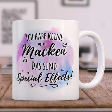 SEO. Bedruckte Tasse mit Spruch - Ich habe keine Macken - Weiß Linkreich