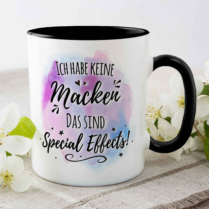 SEO. Bedruckte Tasse mit Spruch - Ich habe keine Macken - Schwarz Linkreich
