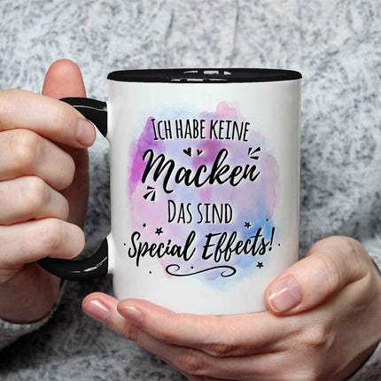 SEO. Bedruckte Tasse mit Spruch - Ich habe keine Macken - Schwarz Linkreich