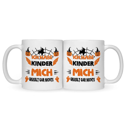 SEO. Bedruckte Tasse mit Spruch Ich habe Kinder mich gruselt gar nichts - Weiß Linkreich