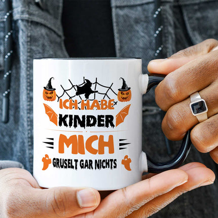 SEO. Bedruckte Tasse mit Spruch Ich habe Kinder mich gruselt gar nichts - Weiß Linkreich