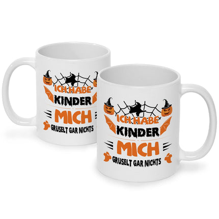 SEO. Bedruckte Tasse mit Spruch Ich habe Kinder mich gruselt gar nichts - Weiß Linkreich
