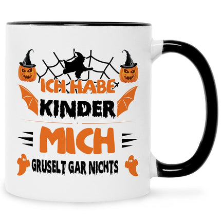 SEO. Bedruckte Tasse mit Spruch Ich habe Kinder mich gruselt gar nichts - Schwarz & Weiß Linkreich