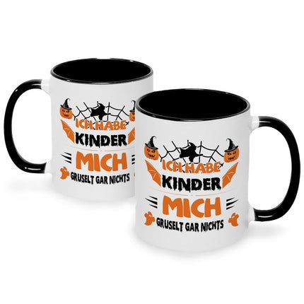SEO. Bedruckte Tasse mit Spruch Ich habe Kinder mich gruselt gar nichts - Schwarz & Weiß Linkreich