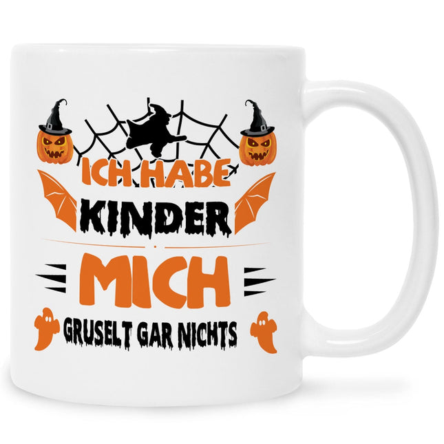 SEO. Bedruckte Tasse mit Spruch Ich habe Kinder mich gruselt gar nichts - Weiß Linkreich