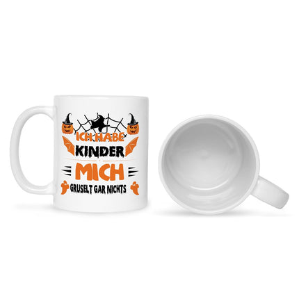SEO. Bedruckte Tasse mit Spruch Ich habe Kinder mich gruselt gar nichts - Weiß Linkreich